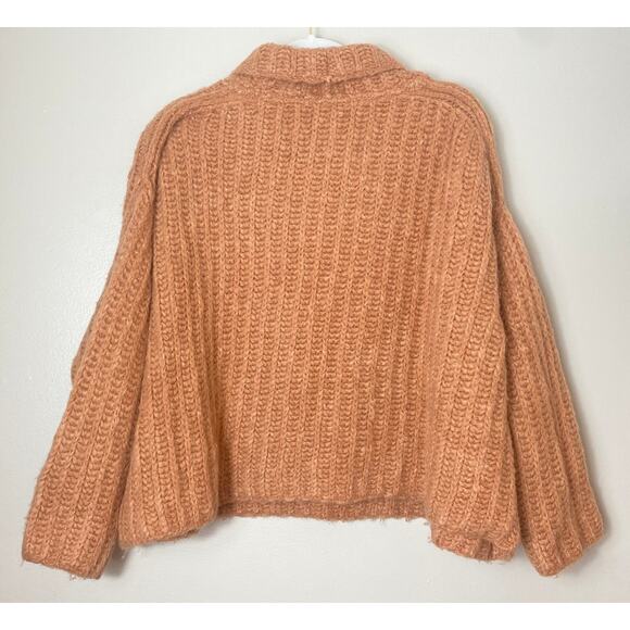 FREE PEOPLE CHUNKY ALPACA WOOL BLEND TURTLENECK SWEATER PAPAYA ORANGE KNIT COZY - Picture 4 of 12